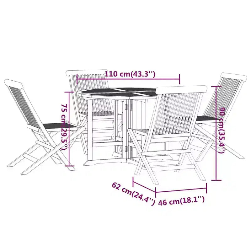 vidaXL Outdoor Dining Set Teak Solid teak wood Medium Foldable