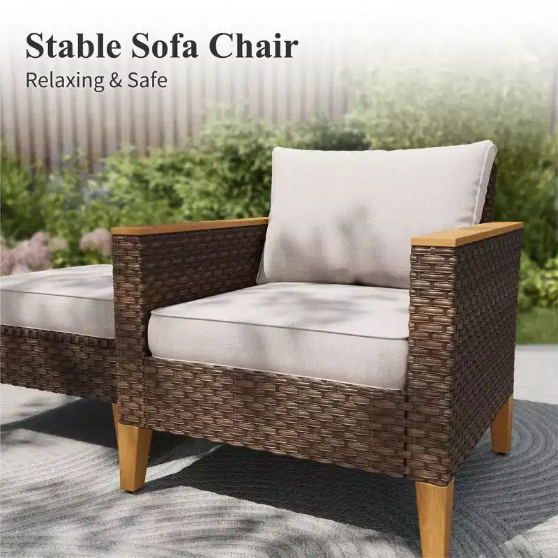 Captiva Designs 9-delige halvemaanvormige gebogen loungeset van geweven wicker en rotan voor buiten, met vuurtafel