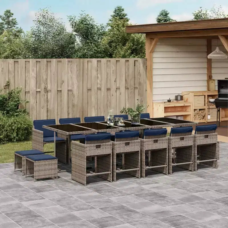 vidaXL Terraseetset, set van 14, grijs, marineblauw