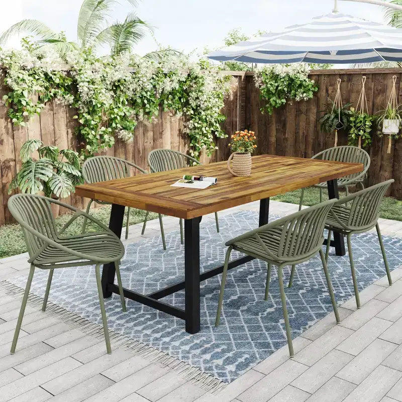 7-delige moderne eetkamerset voor buiten met stapelbare stoelen en acaciahouten tafel