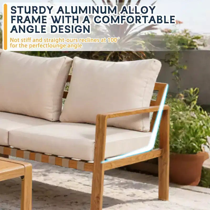 GDFStudio Ajay Modern 4 Piece Aluminum Outdoor Seating Set with Cushion and Rectangular Table