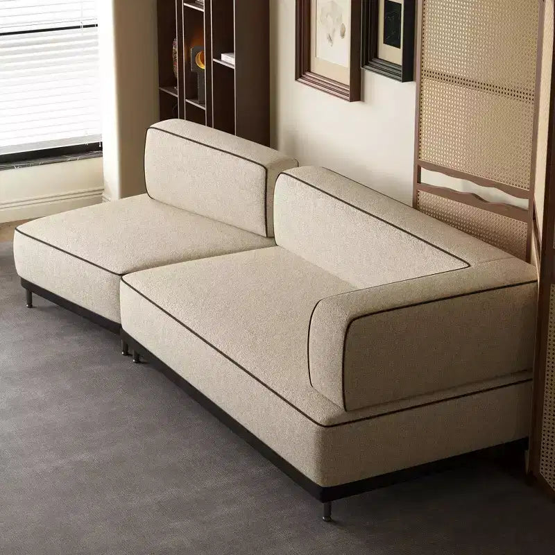 95.3 Moderne modulaire hoekbank in 2 delen met contrasterende bies en extra diepe zit – crème/zwart Gaoyangjiaju