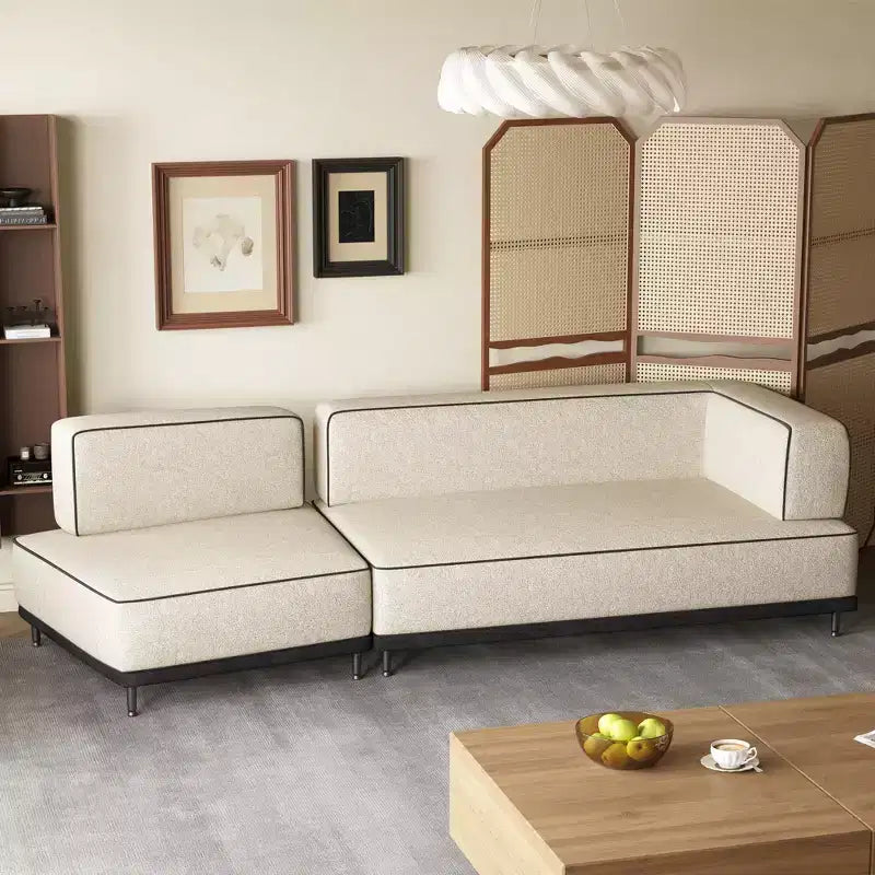 95.3 Moderne modulaire hoekbank in 2 delen met contrasterende bies en extra diepe zit – crème/zwart Gaoyangjiaju