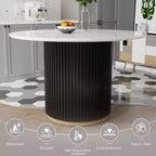 GDFStudio Howar Modern 5 Piece Wood and Metal Round Dining Set with Chenille Upholstered Chairs