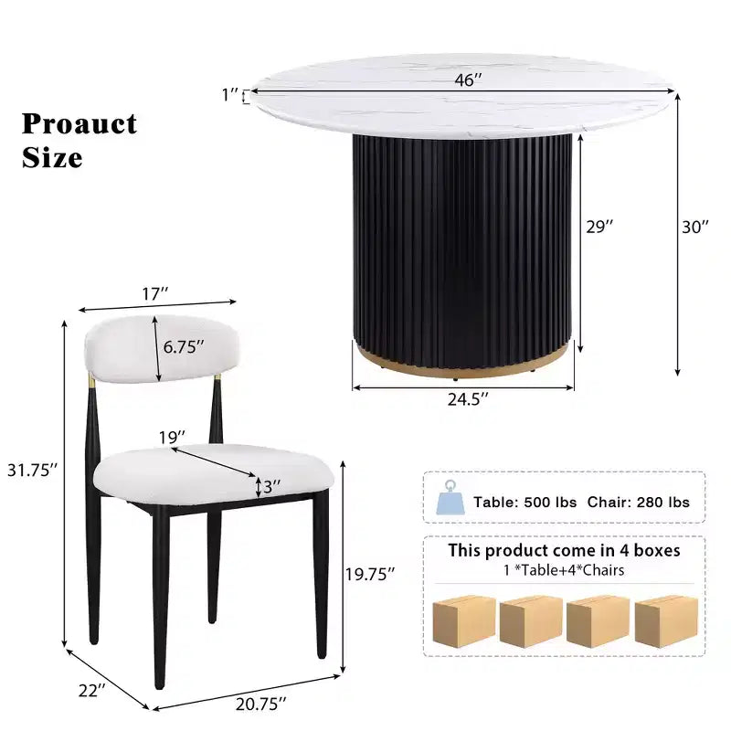 GDFStudio Howar Modern 5 Piece Wood and Metal Round Dining Set with Chenille Upholstered Chairs
