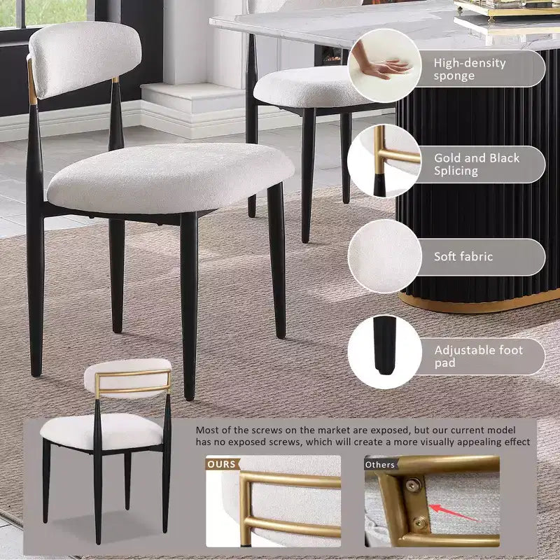 GDFStudio Howar Modern 5 Piece Wood and Metal Round Dining Set with Chenille Upholstered Chairs