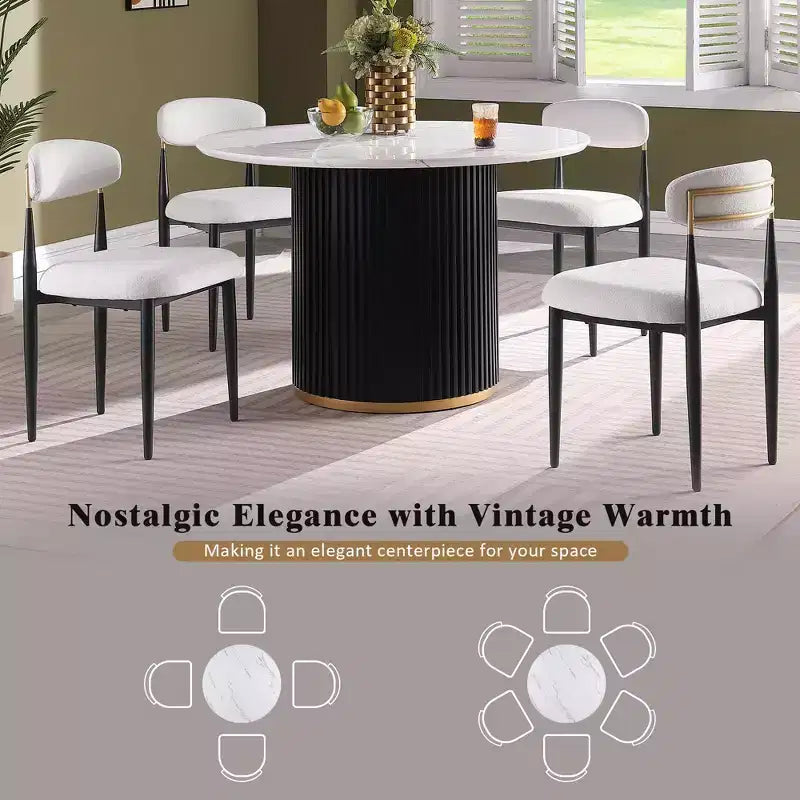 GDFStudio Howar Modern 5 Piece Wood and Metal Round Dining Set with Chenille Upholstered Chairs