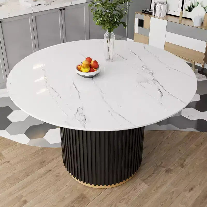 GDFStudio Howar Modern 5 Piece Wood and Metal Round Dining Set with Chenille Upholstered Chairs