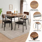 Dining Table Set for 4  5-Piece Kitchen Table and Chairs with Storage Rack, Wood Tabletop, Heavy-Duty Metal Frame, Upholstered SeatsSpace-Saving