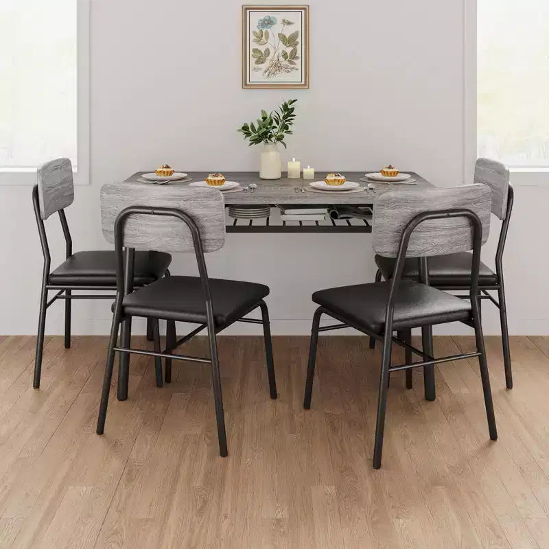 Dining Table Set for 4  5-Piece Kitchen Table and Chairs with Storage Rack, Wood Tabletop, Heavy-Duty Metal Frame, Upholstered SeatsSpace-Saving