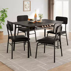 Dining Table Set for 4  5-Piece Kitchen Table and Chairs with Storage Rack, Wood Tabletop, Heavy-Duty Metal Frame, Upholstered SeatsSpace-Saving