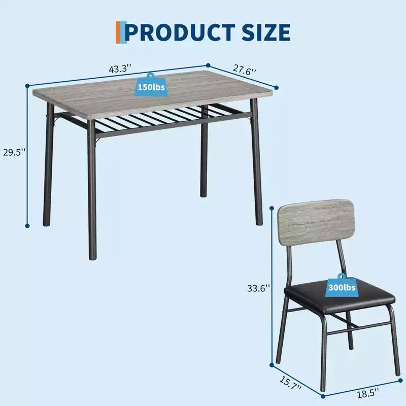 Dining Table Set for 4  5-Piece Kitchen Table and Chairs with Storage Rack, Wood Tabletop, Heavy-Duty Metal Frame, Upholstered SeatsSpace-Saving