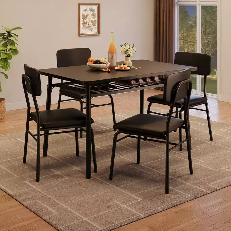 Dining Table Set for 4  5-Piece Kitchen Table and Chairs with Storage Rack, Wood Tabletop, Heavy-Duty Metal Frame, Upholstered SeatsSpace-Saving