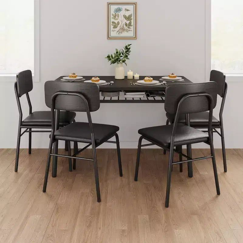 Dining Table Set for 4  5-Piece Kitchen Table and Chairs with Storage Rack, Wood Tabletop, Heavy-Duty Metal Frame, Upholstered SeatsSpace-Saving
