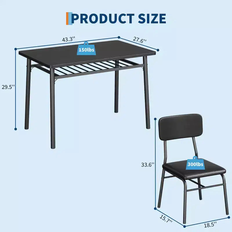 Dining Table Set for 4  5-Piece Kitchen Table and Chairs with Storage Rack, Wood Tabletop, Heavy-Duty Metal Frame, Upholstered SeatsSpace-Saving