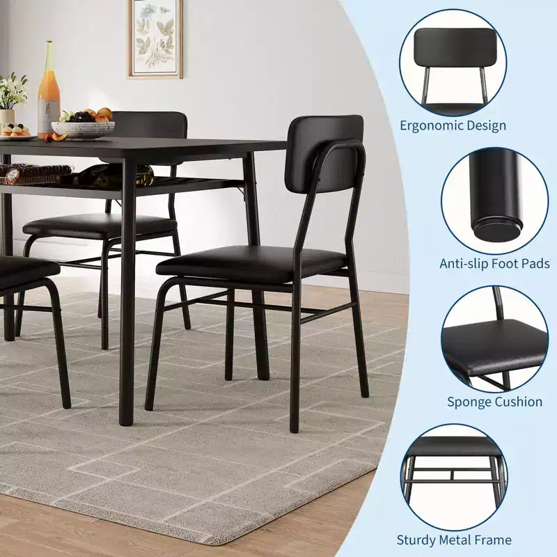 Dining Table Set for 4  5-Piece Kitchen Table and Chairs with Storage Rack, Wood Tabletop, Heavy-Duty Metal Frame, Upholstered SeatsSpace-Saving