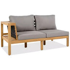 ModernLuxe 4-delige L-vormige sofaset voor buiten, acaciahouten terrasset met gevlochten touwarmleuningen en salontafel