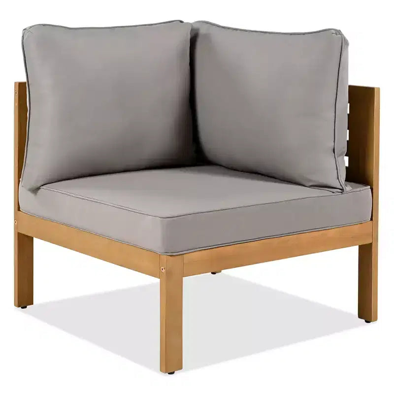 ModernLuxe 4-delige L-vormige sofaset voor buiten, acaciahouten terrasset met gevlochten touwarmleuningen en salontafel
