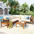 ModernLuxe 4-delige L-vormige sofaset voor buiten, acaciahouten terrasset met gevlochten touwarmleuningen en salontafel