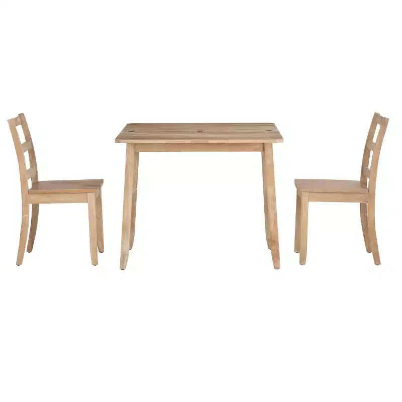 3-delige Alberts eetset van massief hout met verborgen opbergruimte en inklapbare tafel - Linon: compact, ruimtebesparend ontwerp