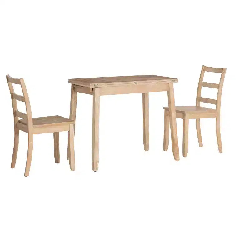 3-delige Alberts eetset van massief hout met verborgen opbergruimte en inklapbare tafel - Linon: compact, ruimtebesparend ontwerp