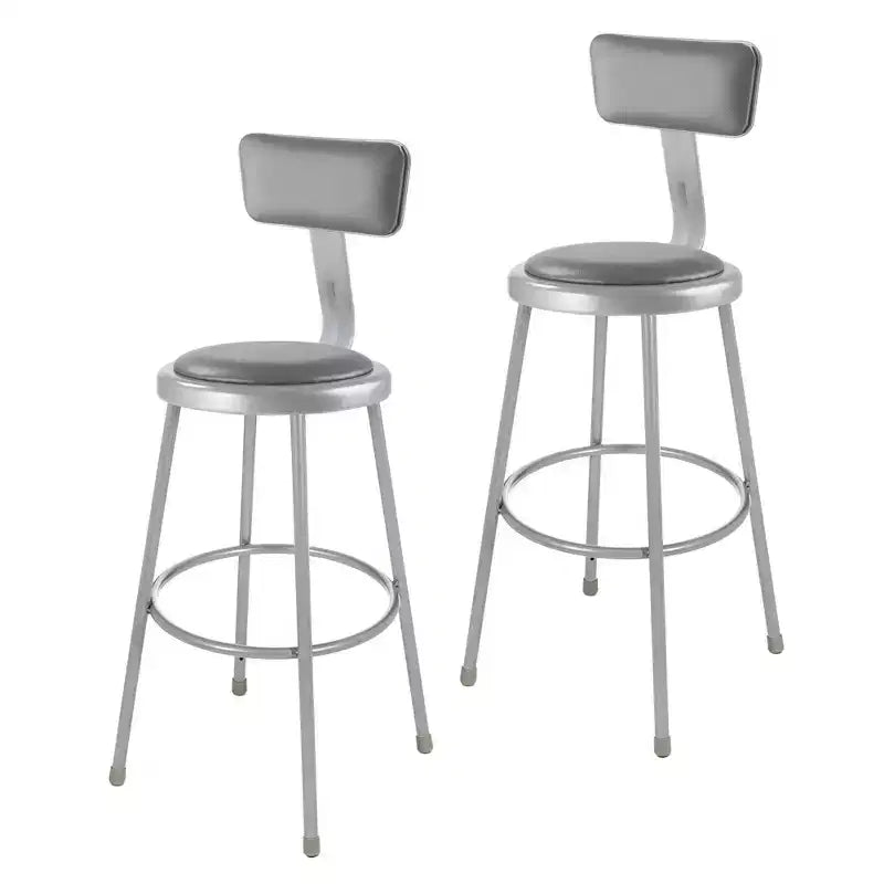 Hampden Furnishings 2pk 30" Otto Collection Stool with Backrest Gray: Upholstered Vinyl, Steel Frame, 300 lbs Capacity