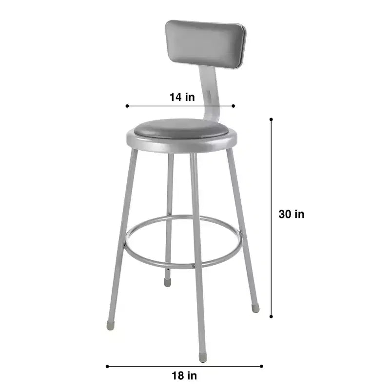 2-Pack 30" Padded Bar Stool with Backrest – Gray Vinyl, Steel Frame, 300 lbs Capacity