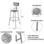 2-Pack 30" Padded Bar Stool with Backrest – Gray Vinyl, Steel Frame, 300 lbs Capacity