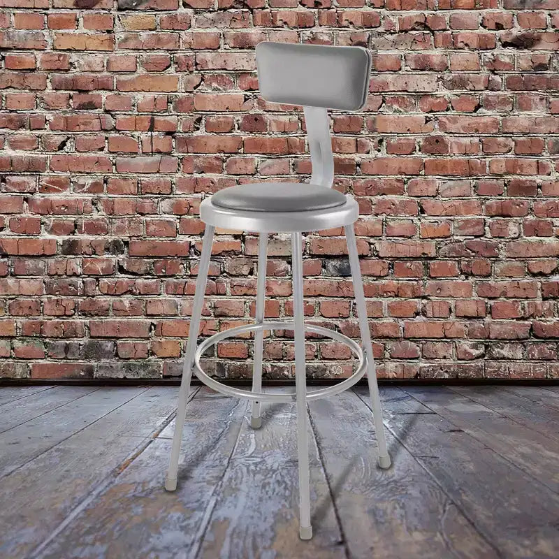 2-Pack 30" Padded Bar Stool with Backrest – Gray Vinyl, Steel Frame, 300 lbs Capacity