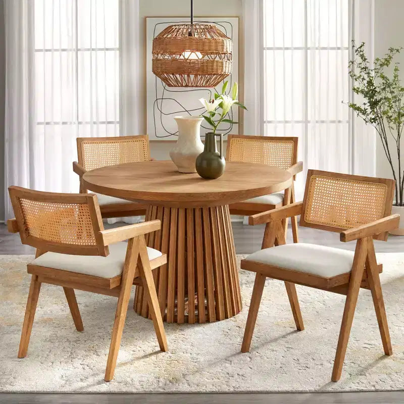 Buylateral 5pc 45" Morena Modern Round Dining Set Light Walnut