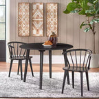Buylateral 3pc 42" Florence Farmhouse Round Dining Set with Solid Wood Chairs Black