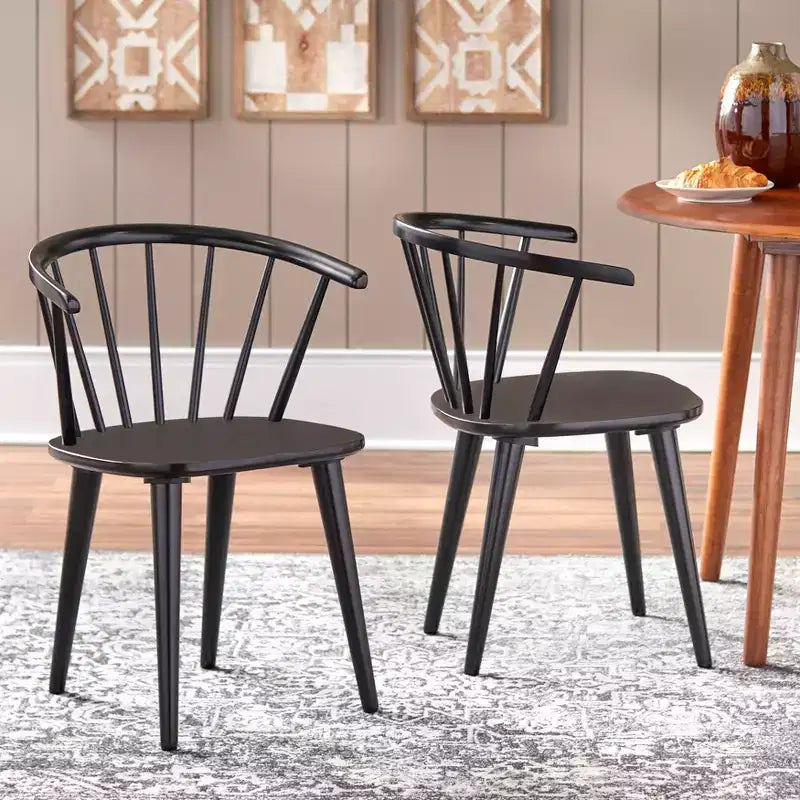 Buylateral 3pc 42" Florence Farmhouse Round Dining Set with Solid Wood Chairs Black