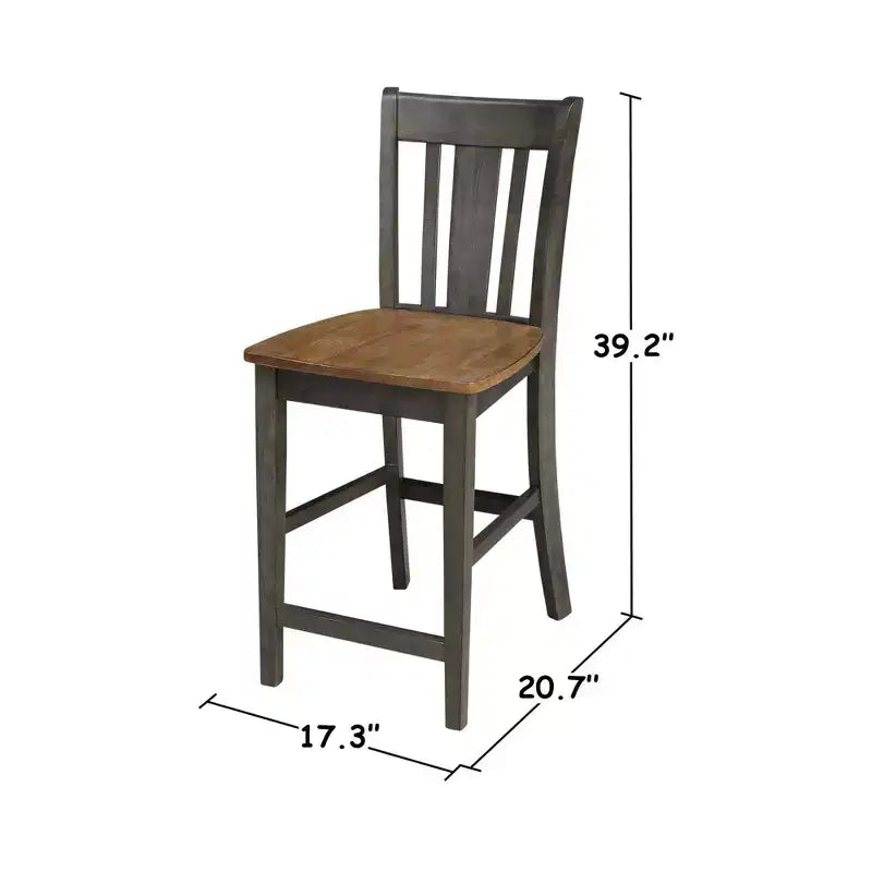 3-delige ronde eetkamerset van 42" voor barhoogte, met twee neerklapbare tafelbladen en 2 barkrukken met splatrugleuning, Hickory/gewassen steenkool - International Concepts