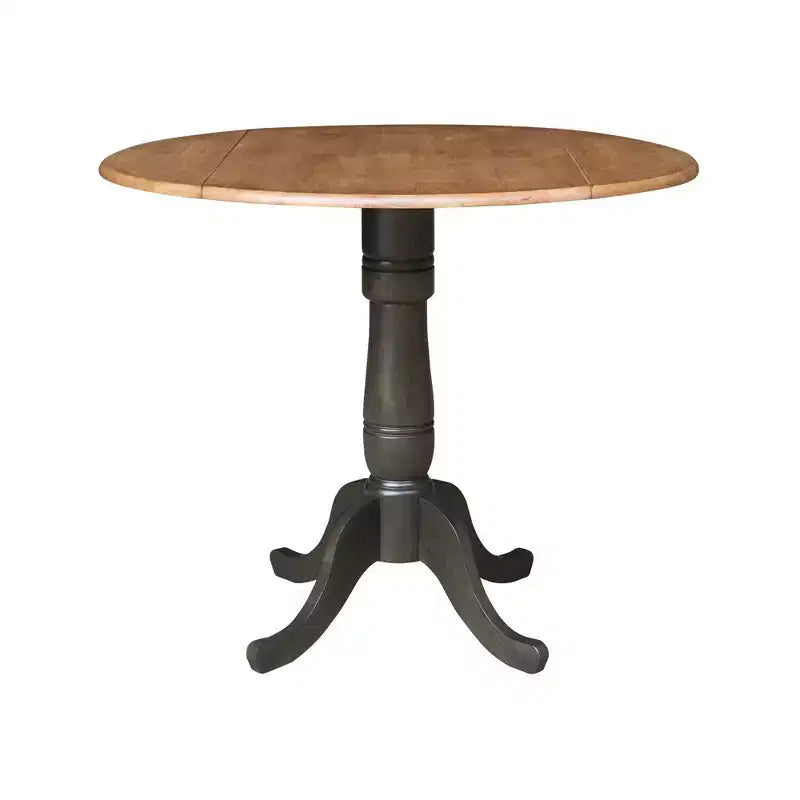 3-delige ronde eetkamerset van 42" voor barhoogte, met twee neerklapbare tafelbladen en 2 barkrukken met splatrugleuning, Hickory/gewassen steenkool - International Concepts