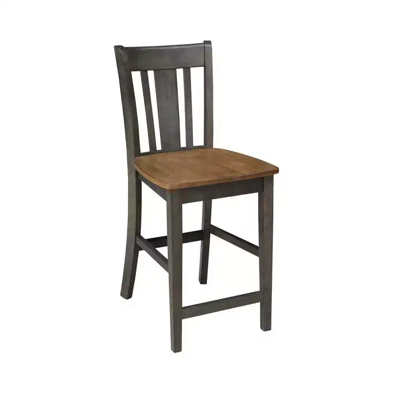 3-delige ronde eetkamerset van 42" voor barhoogte, met twee neerklapbare tafelbladen en 2 barkrukken met splatrugleuning, Hickory/gewassen steenkool - International Concepts