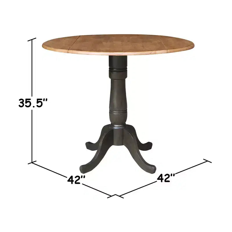 3-delige ronde eetkamerset van 42" voor barhoogte, met twee neerklapbare tafelbladen en 2 barkrukken met splatrugleuning, Hickory/gewassen steenkool - International Concepts