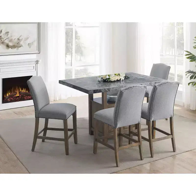 5pc Grayson Marble Counter Dining Set Gray/Driftwood - Steve Silver Co.