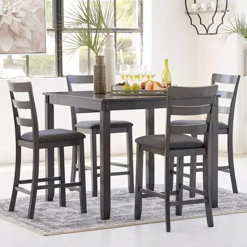 Set of 5 Bridson Counter Height Dining Table and Barstools Gray - Signature Design by Ashley: Transitional Matte Finish, Upholstered Seats