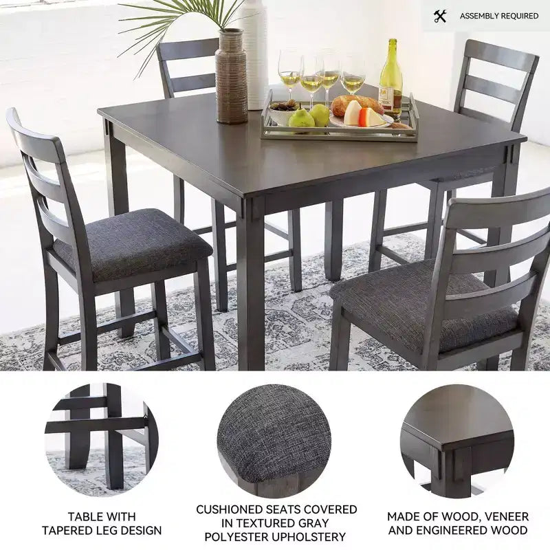 Set of 5 Bridson Counter Height Dining Table and Barstools Gray - Signature Design by Ashley: Transitional Matte Finish, Upholstered Seats