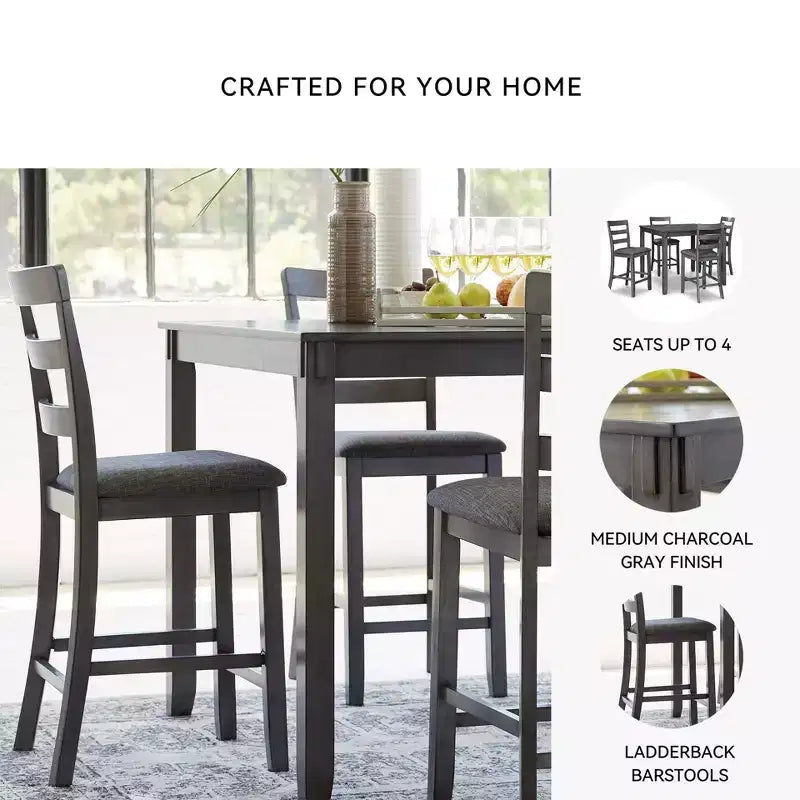 Set of 5 Bridson Counter Height Dining Table and Barstools Gray - Signature Design by Ashley: Transitional Matte Finish, Upholstered Seats