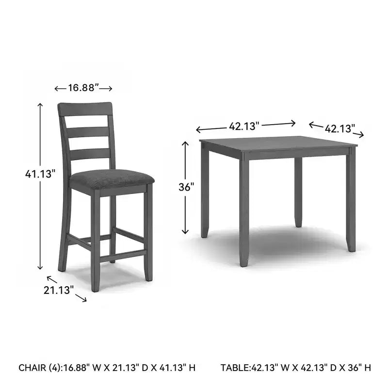 Set van 5 Bridson-eettafel en barkrukken op aanrechthoogte, grijs - Signature Design by Ashley: eigentijdse matte afwerking, gestoffeerde zittingen