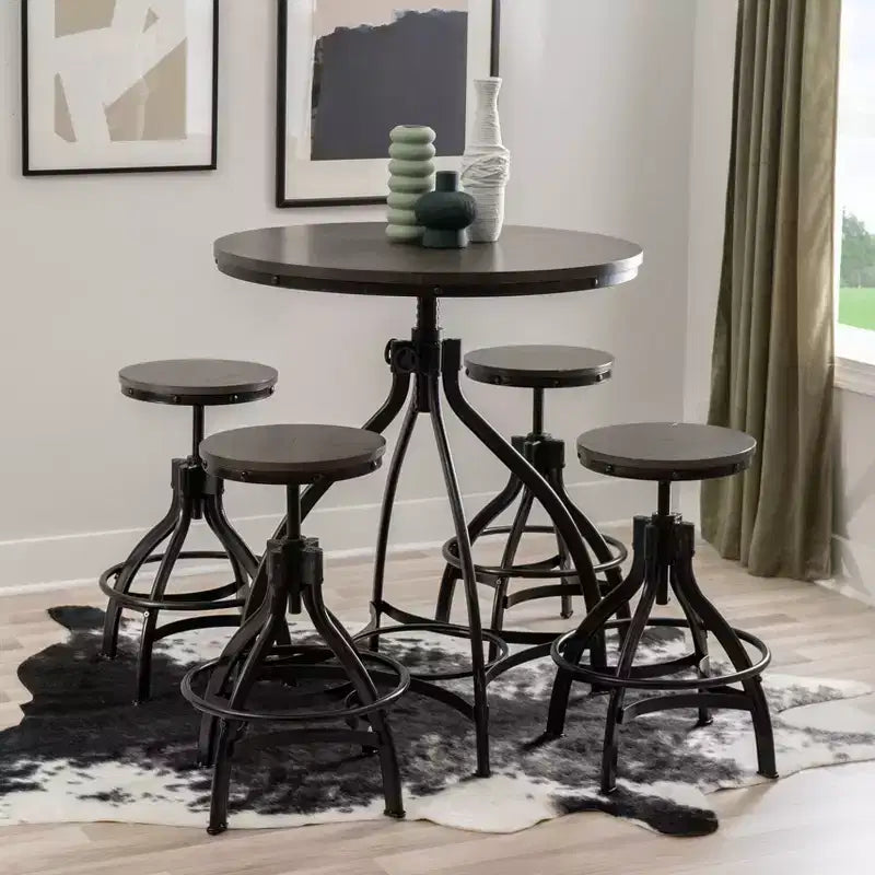 Powell 5pc Tormo Adjustable Round Counter Height Barstool Dining Set Gray