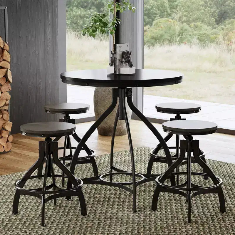 Powell 5pc Tormo Adjustable Round Counter Height Barstool Dining Set Gray