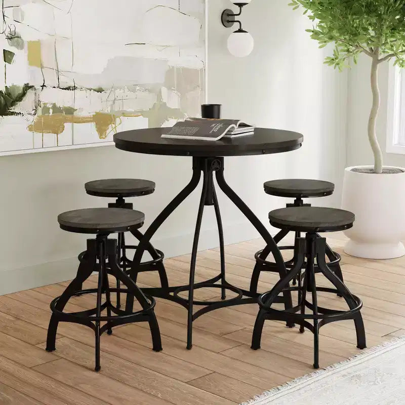 Powell 5pc Tormo Adjustable Round Counter Height Barstool Dining Set Gray