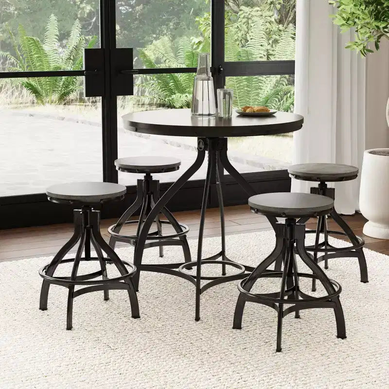 Powell 5pc Tormo Adjustable Round Counter Height Barstool Dining Set Gray