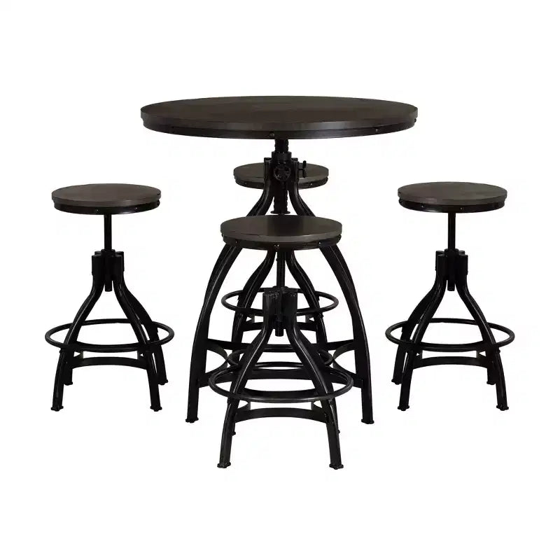 Powell 5pc Tormo Adjustable Round Counter Height Barstool Dining Set Gray