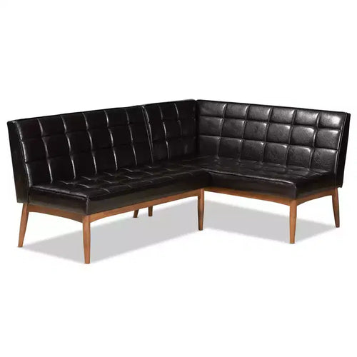 2pc Sanford Wood Dining Nook Banquette Set Brown - Baxton Studio