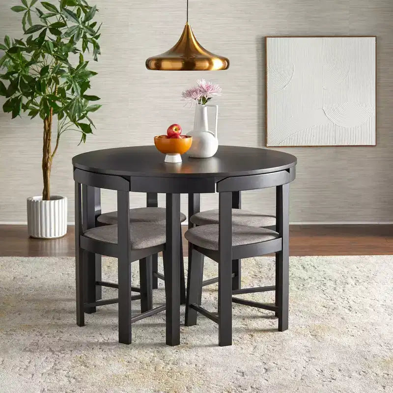 Buylateral 5pc Regent Space Saving 41.3" Round Dining Set Black
