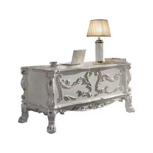 Acme Furniture 31" Dresden Desks Bone White Finish : Wood Composite, Open Storage Shelf, No Tools Assembly