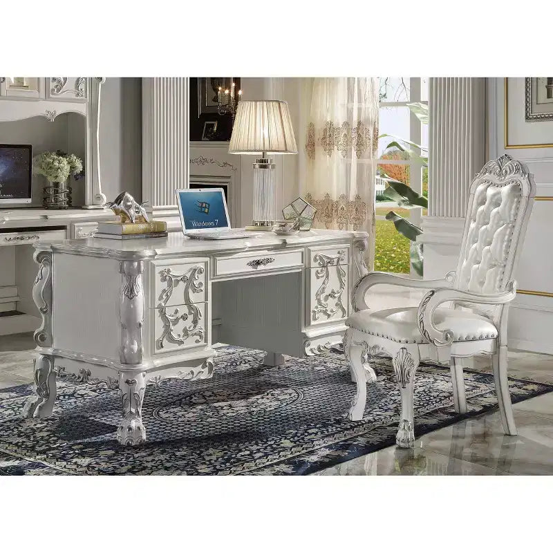31" Executive Writing Desk – Bone White, Composite Wood, Open Storage Shelf